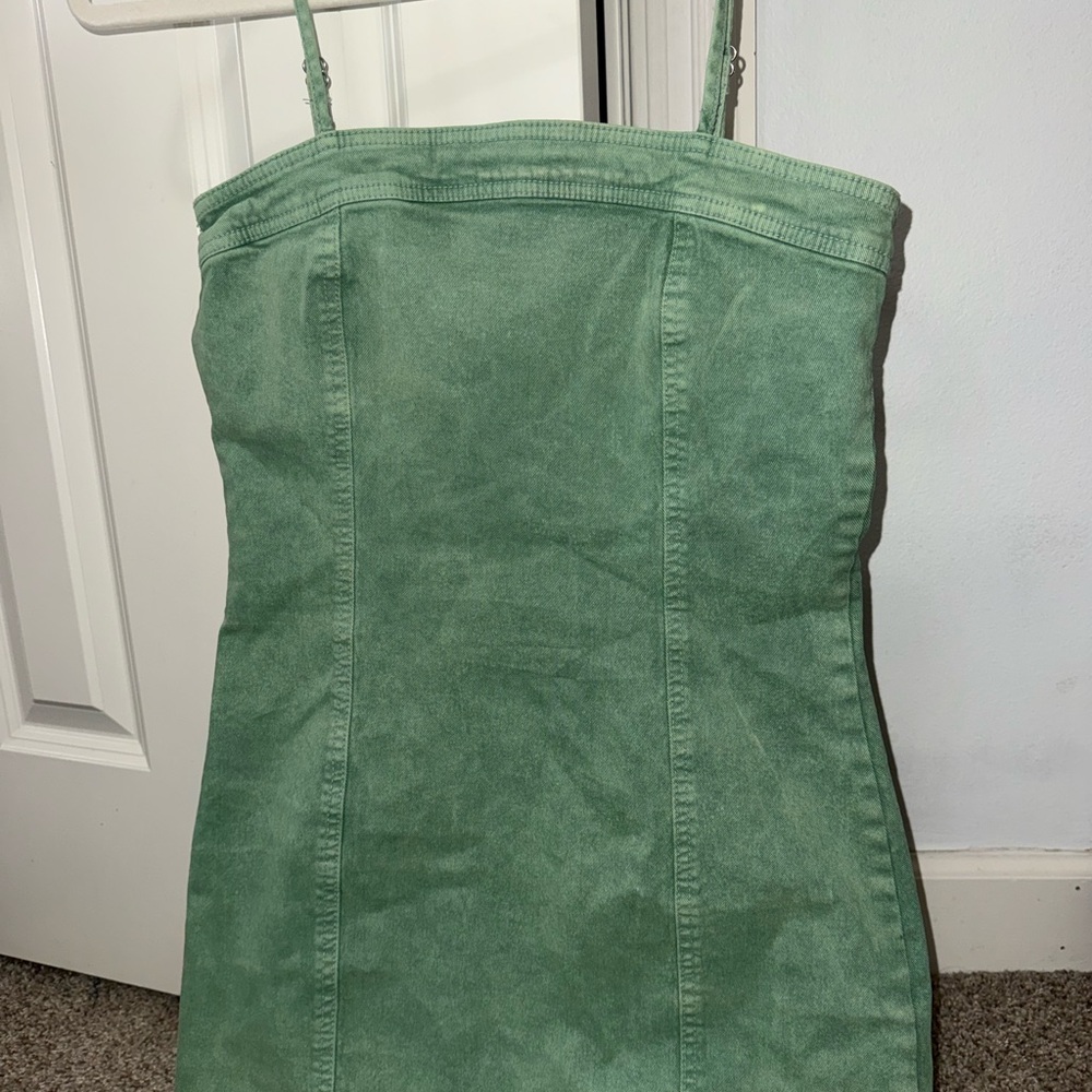 Green Thin Strap Denim Mini Dress